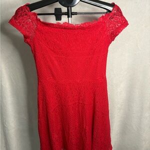 Rewind Vibrant Red Lace Mini Dress